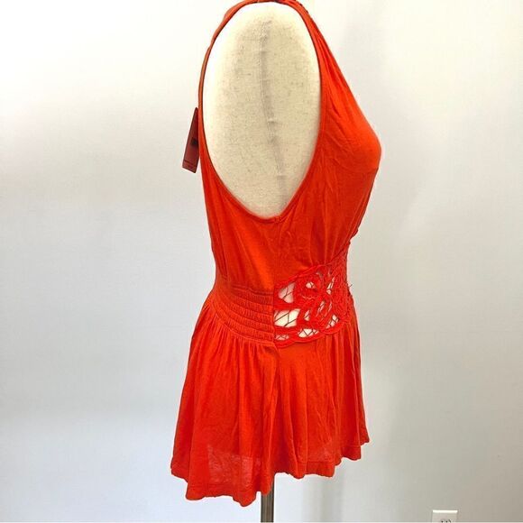 NWT Free People Megan Embroidered
Crochet Waist Peplum Top Tank XS Red/Orange - Picture 9 of 12